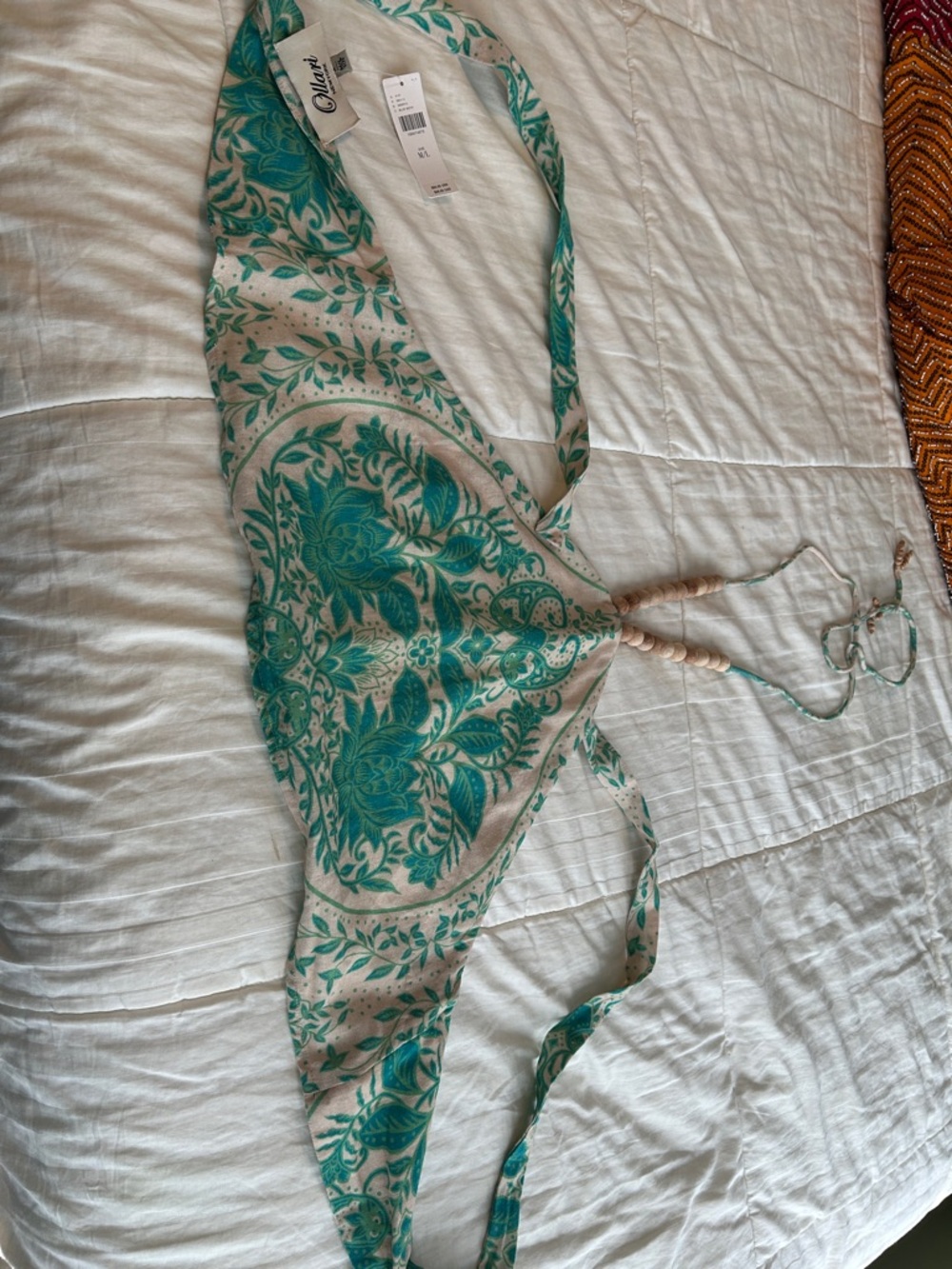 Anthropologie O'Neill Teal Floral Halter Top on Cream Base